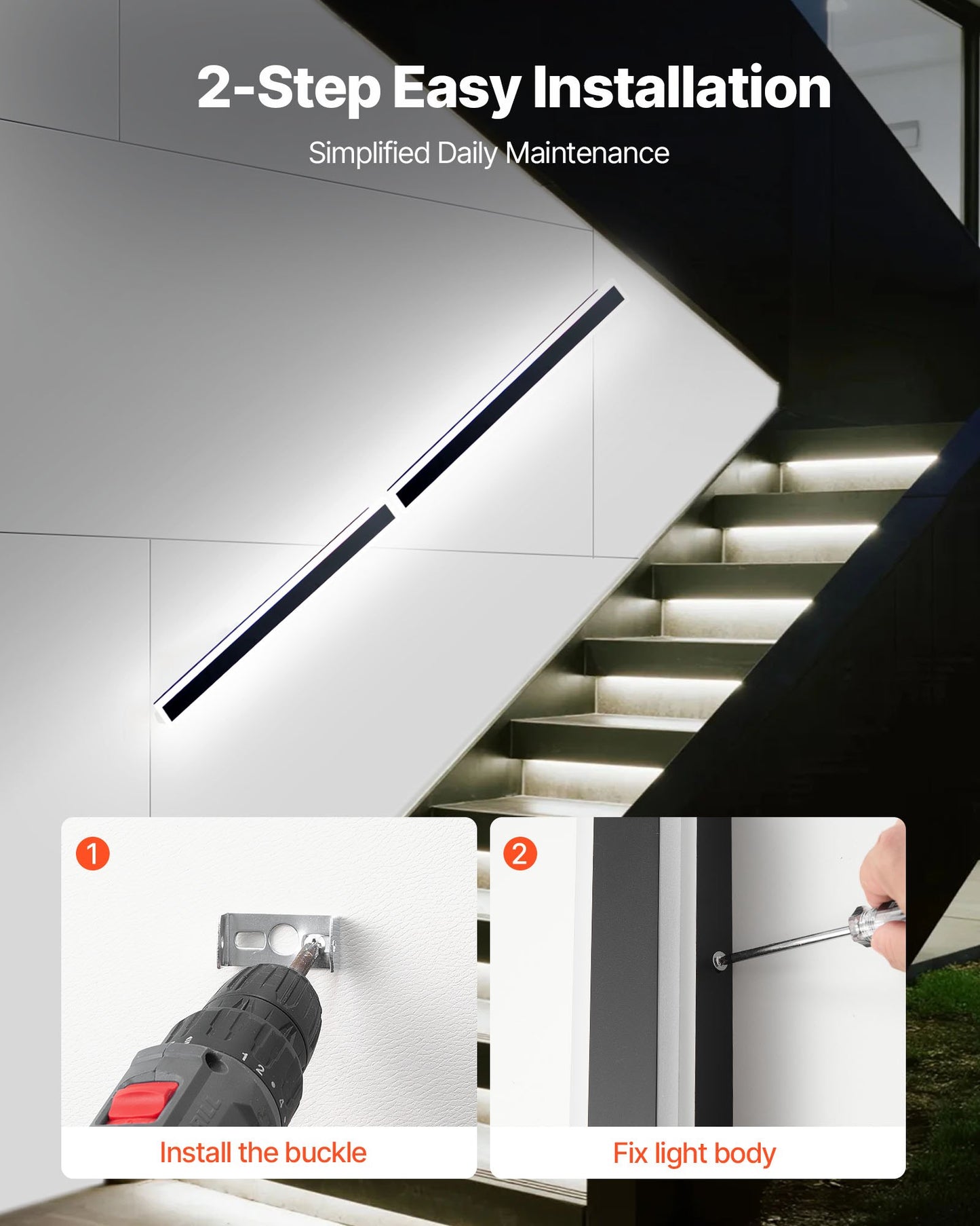Outdoor Wall Lights, 2 Pack, 1000 mm Long RGB Modern Exterior Wall Sconce Light Fixtures, 2700K-6000K, IP65 Waterproof Anti-Rust, Dimmable Outside Wall Mount Lighting, for House Porch Garage