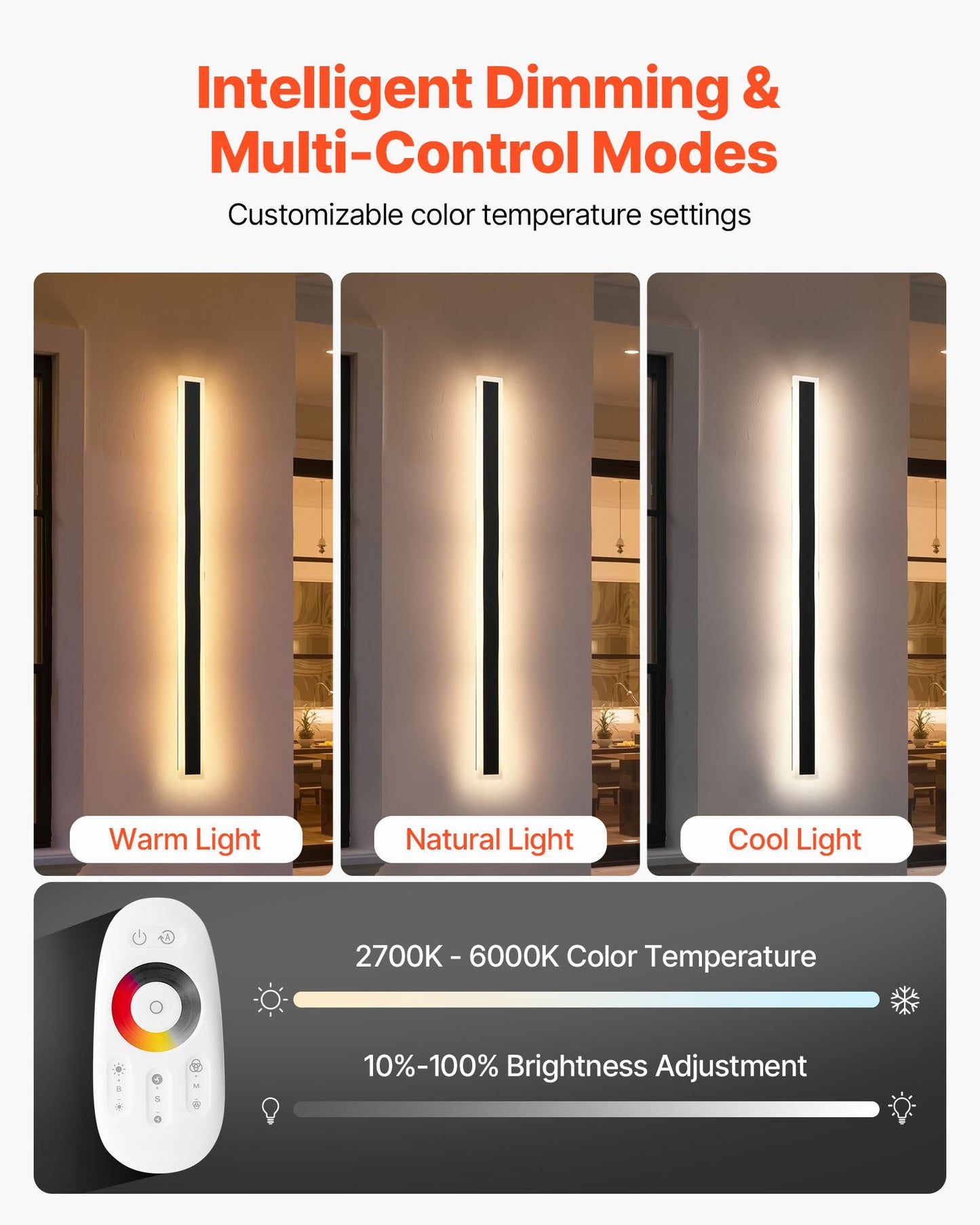 Outdoor Wall Lights, 2 Pack, 1000 mm Long RGB Modern Exterior Wall Sconce Light Fixtures, 2700K-6000K, IP65 Waterproof Anti-Rust, Dimmable Outside Wall Mount Lighting, for House Porch Garage