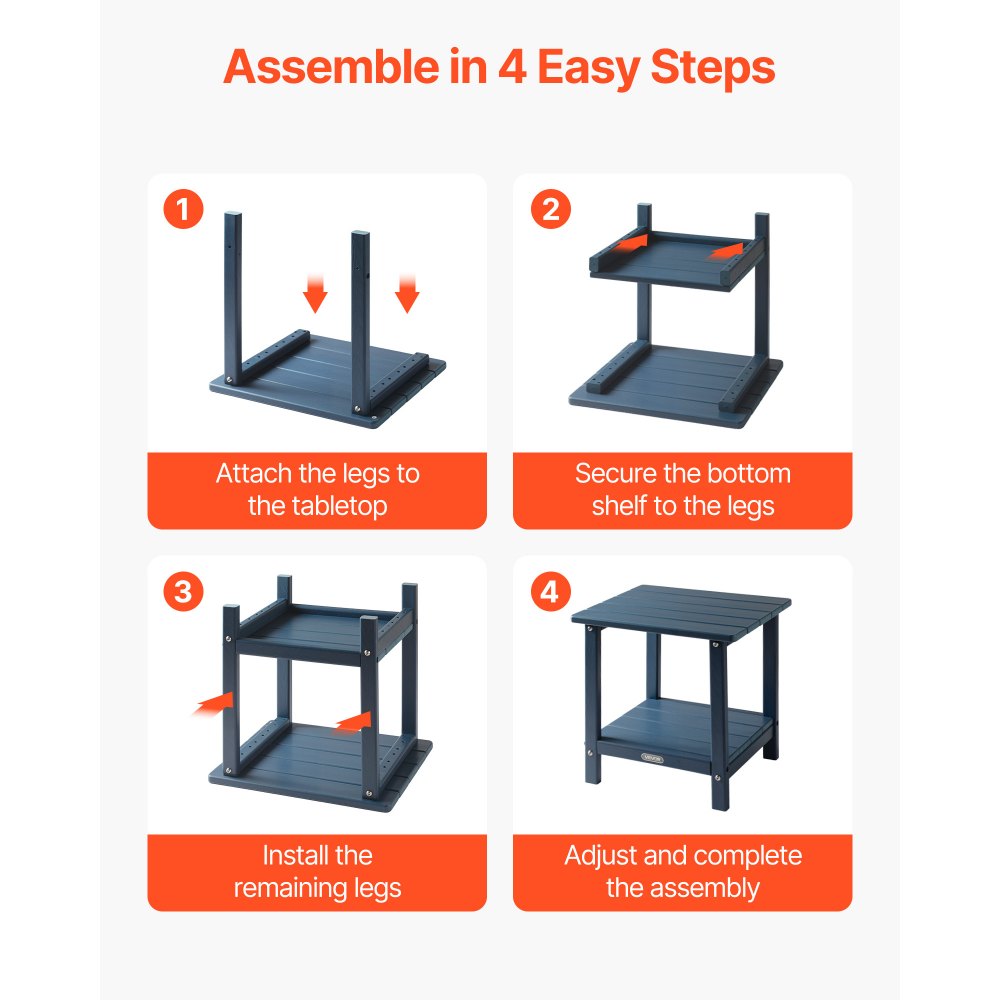 Outdoor Side Table 2-Tier HDPE Outside End Table for Indoor Backyard Blue