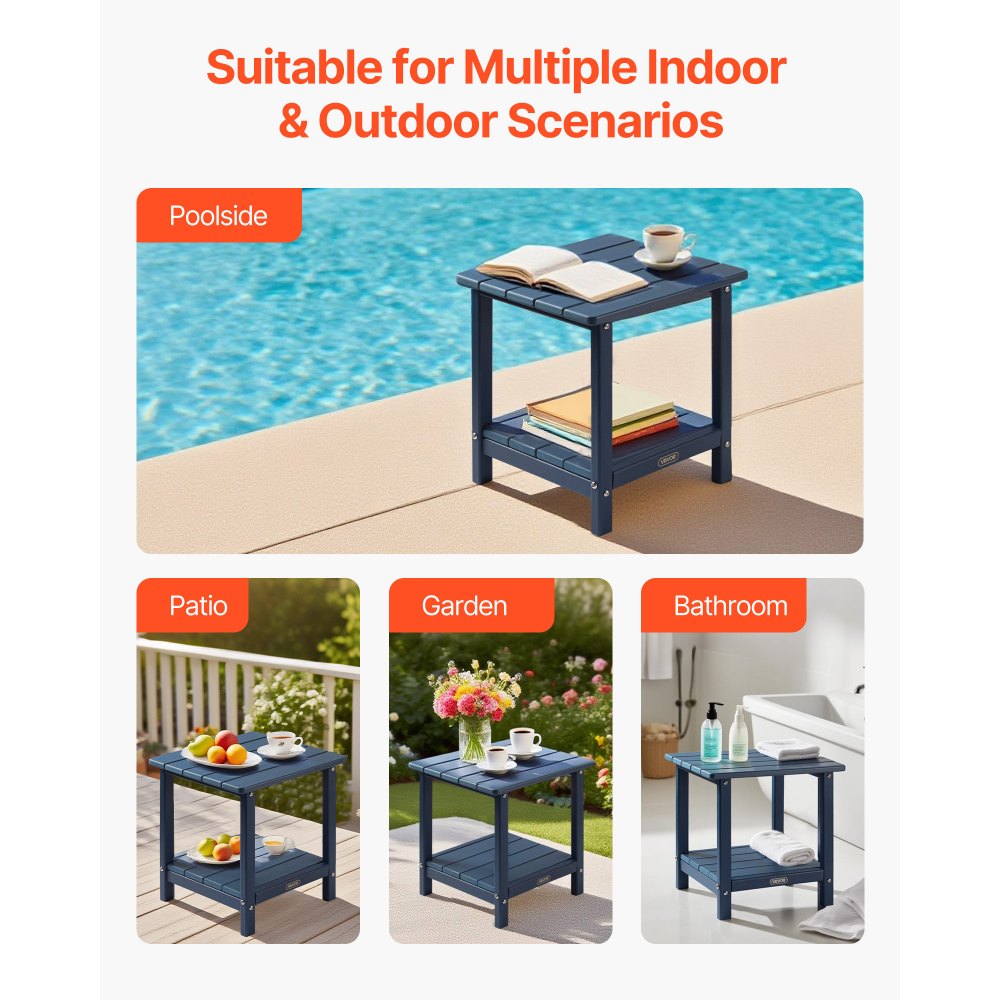 Outdoor Side Table 2-Tier HDPE Outside End Table for Indoor Backyard Blue
