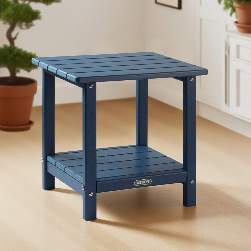 Outdoor Side Table 2-Tier HDPE Outside End Table for Indoor Backyard Blue