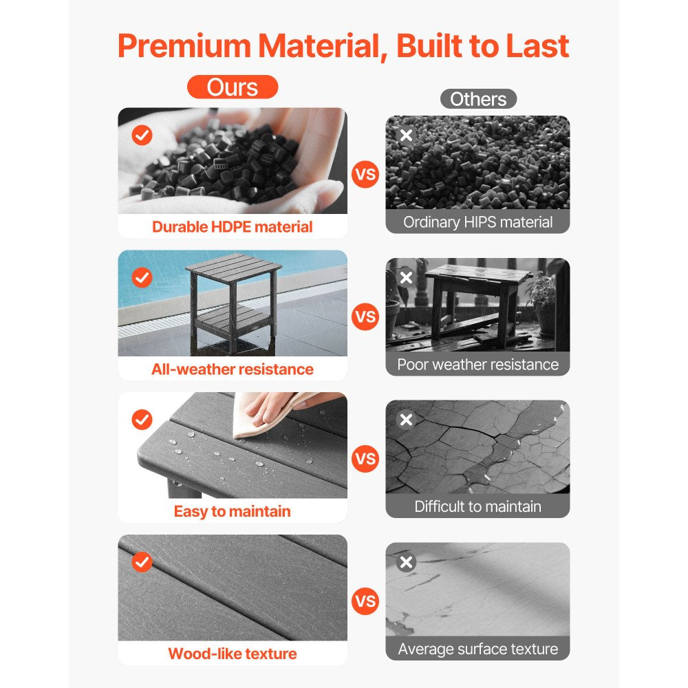 Outdoor Side Table 2-Tier HDPE Outside End Table for Indoor Backyard Grey