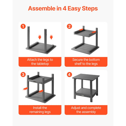 Outdoor Side Table 2-Tier HDPE Outside End Table for Indoor Backyard Grey