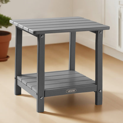 Outdoor Side Table 2-Tier HDPE Outside End Table for Indoor Backyard Grey