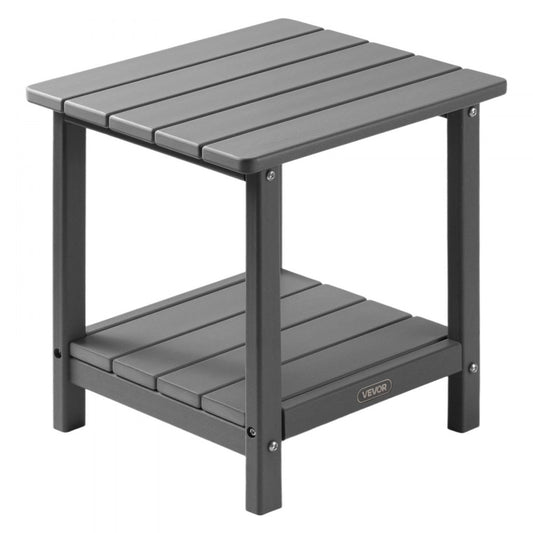 Outdoor Side Table 2-Tier HDPE Outside End Table for Indoor Backyard Grey