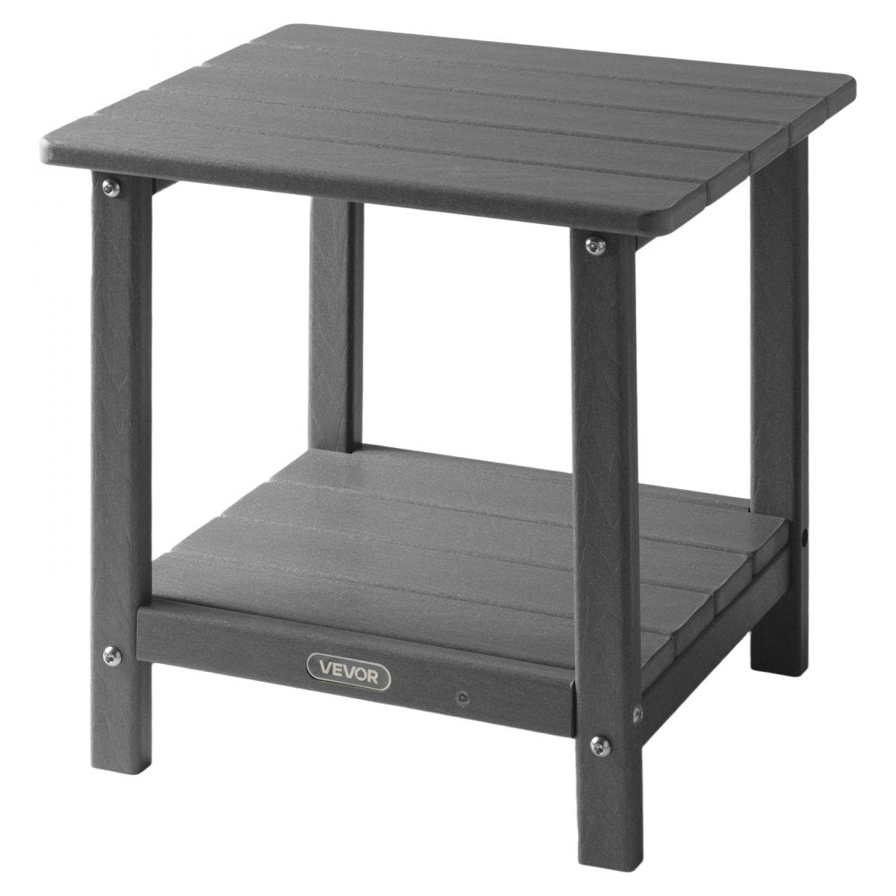 Outdoor Side Table 2-Tier HDPE Outside End Table for Indoor Backyard Grey