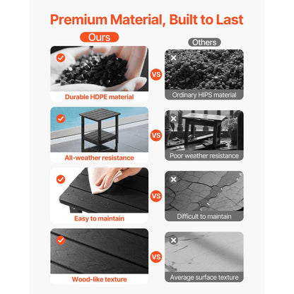 Outdoor Side Table 2-Tier HDPE Outside End Table for Indoor Backyard Black