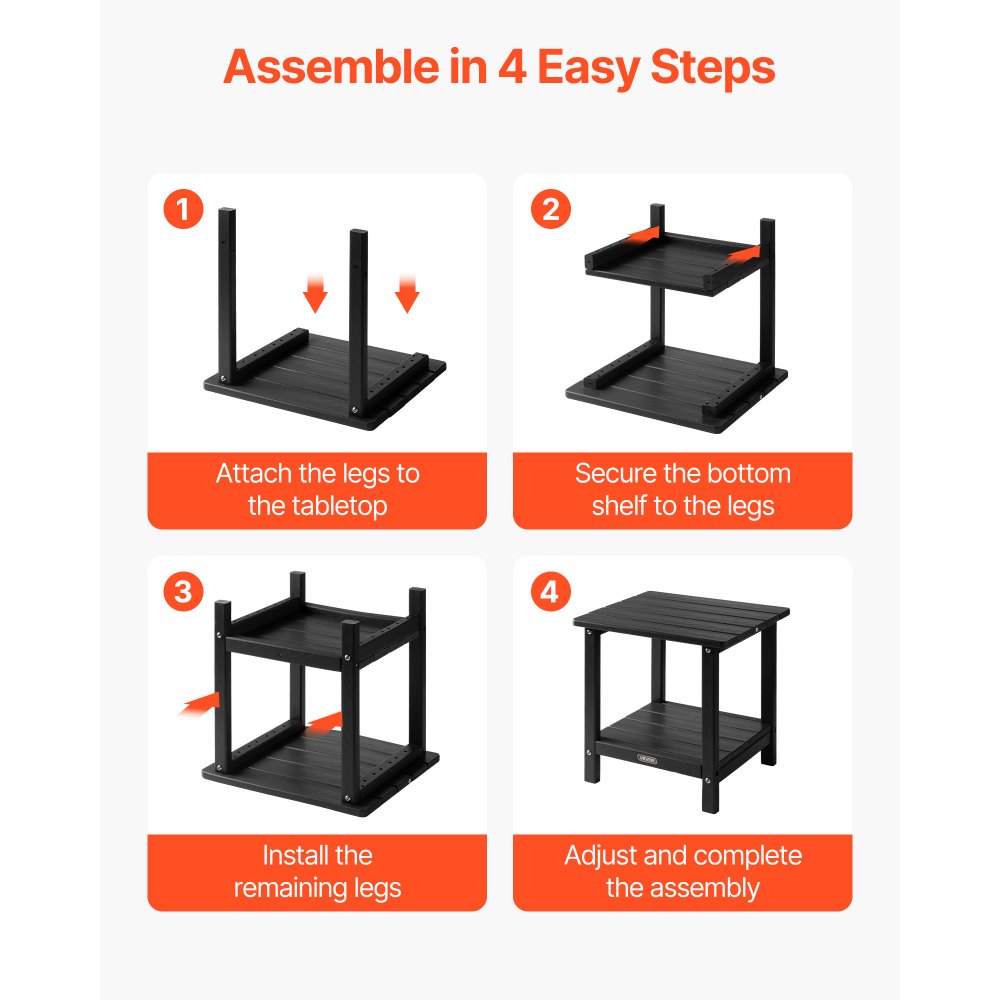 Outdoor Side Table 2-Tier HDPE Outside End Table for Indoor Backyard Black