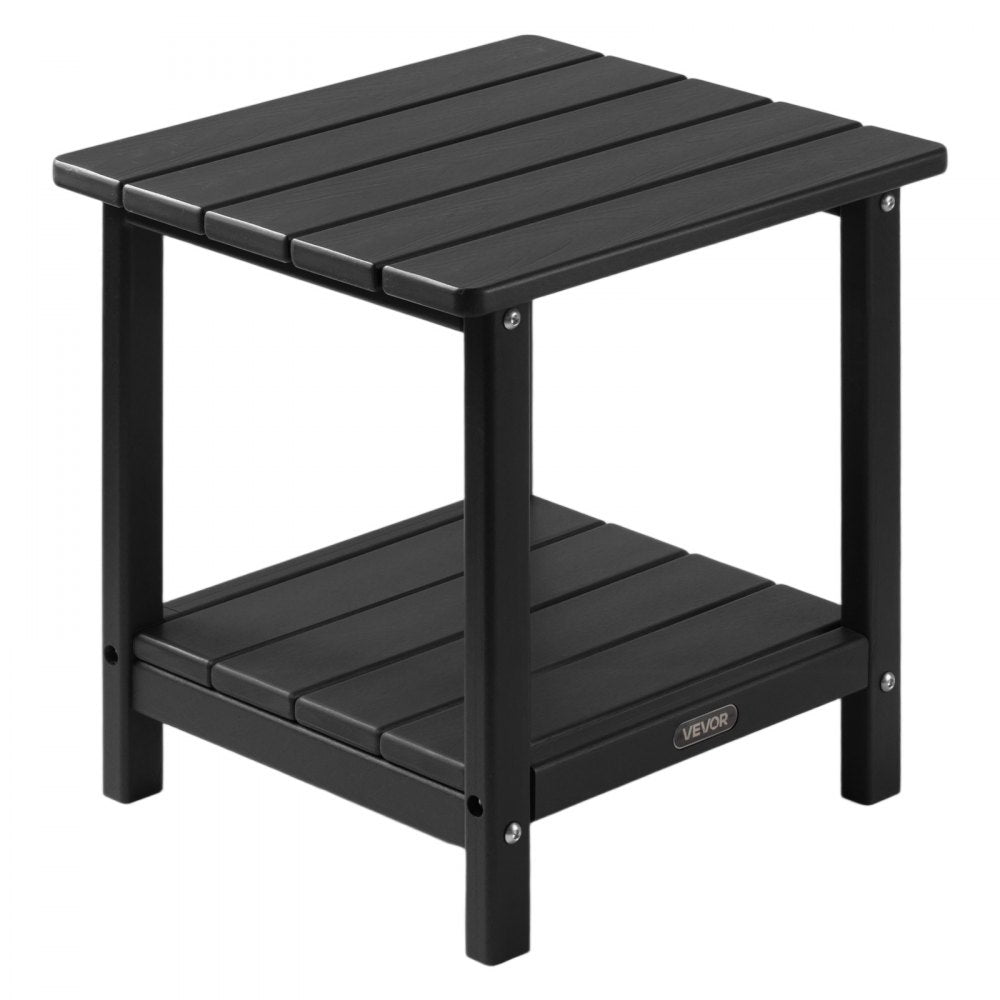 Outdoor Side Table 2-Tier HDPE Outside End Table for Indoor Backyard Black