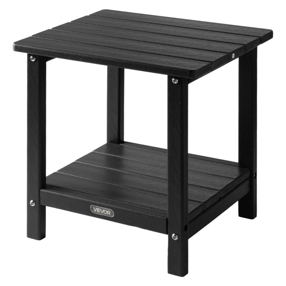 Outdoor Side Table 2-Tier HDPE Outside End Table for Indoor Backyard Black
