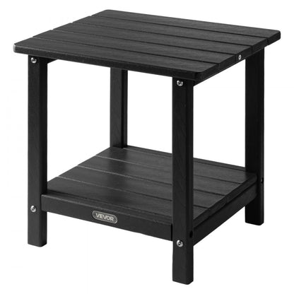 Outdoor Side Table 2-Tier HDPE Outside End Table for Indoor Backyard Black