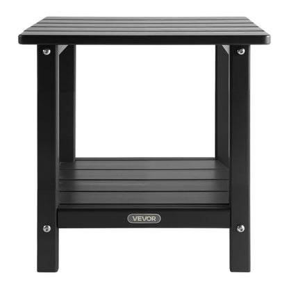 Outdoor Side Table 2-Tier HDPE Outside End Table for Indoor Backyard Black