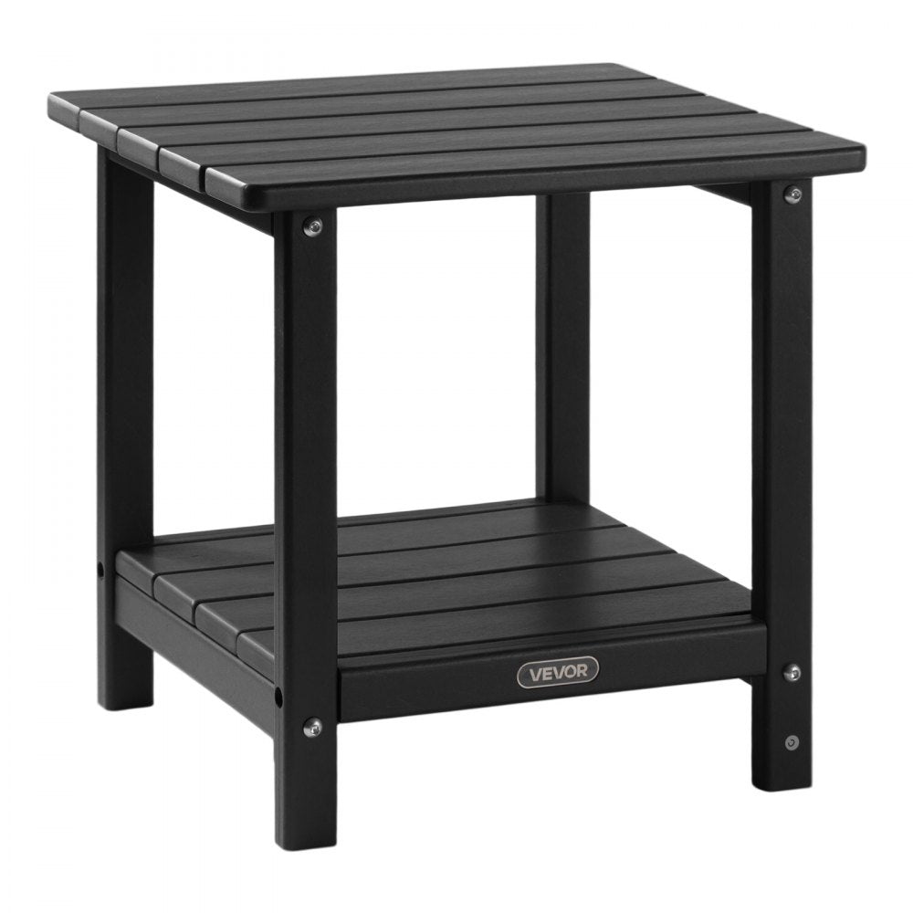 Outdoor Side Table 2-Tier HDPE Outside End Table for Indoor Backyard Black