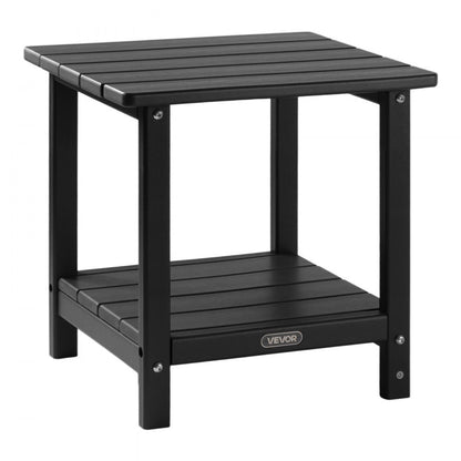 Outdoor Side Table 2-Tier HDPE Outside End Table for Indoor Backyard Black