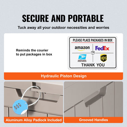 31 Gallon Outdoor Deck Box, Waterproof Storage with Padlock, 0.56m x 0.43m x 0.53m