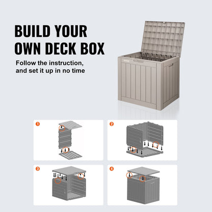 31 Gallon Outdoor Deck Box, Waterproof Storage with Padlock, 0.56m x 0.43m x 0.53m