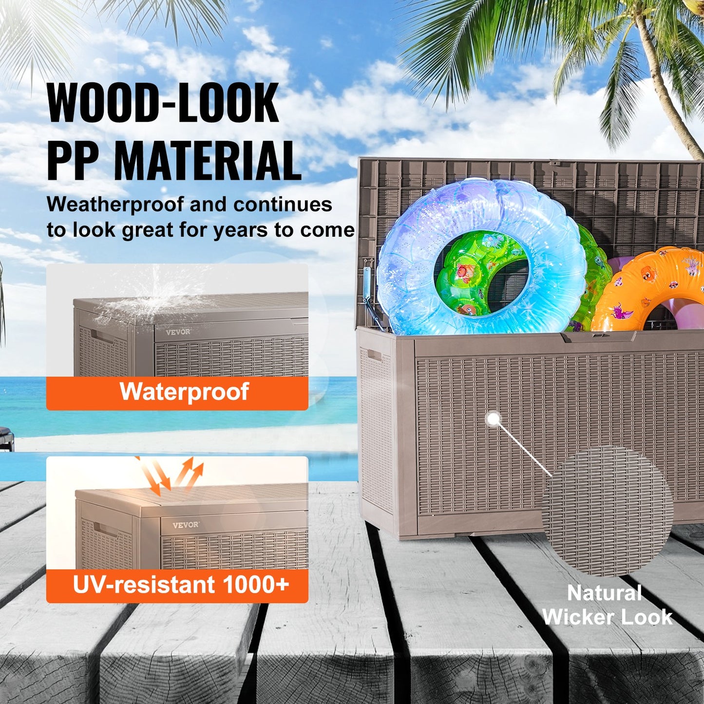 VEVOR Deck Box, 100 Gallon Outdoor Storage Box, 48.0" x 21.5" x 24.5", Waterproof