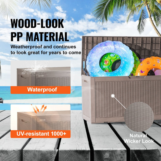 100 Gallon Waterproof Outdoor Storage Box with Lock, Gray, 1.22m x 0.54m x 0.62m