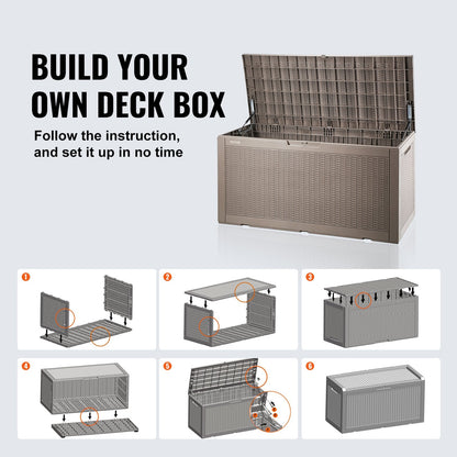 100 Gallon Waterproof Outdoor Storage Box with Lock, Gray, 1.22m x 0.54m x 0.62m