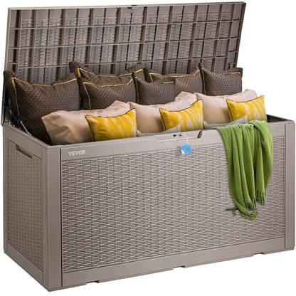 100 Gallon Waterproof Outdoor Storage Box with Lock, Gray, 1.22m x 0.54m x 0.62m