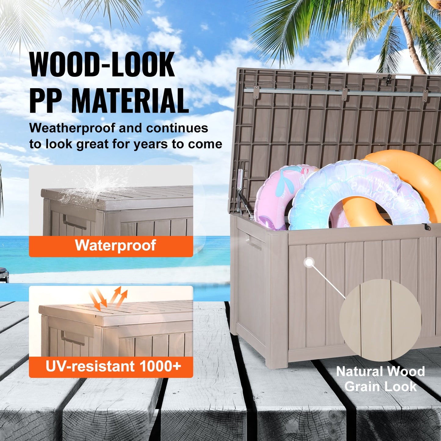 VEVOR Deck Box, 120 Gallon, 56.3" x 26.6" x 23.8" Outdoor Storage Box, Waterproof