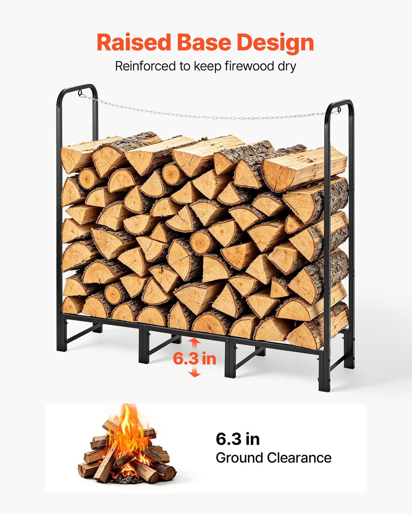 Firewood Rack 1220 mm 1/4 Cord Heavy Duty Outdoor Wood Storage Holder, for Fireplace Patio Deck, 250 kg Load Capacity, Carbon Steel Frame Fire Log Stacker Stand, Metal Wood Pile Organizer, Black