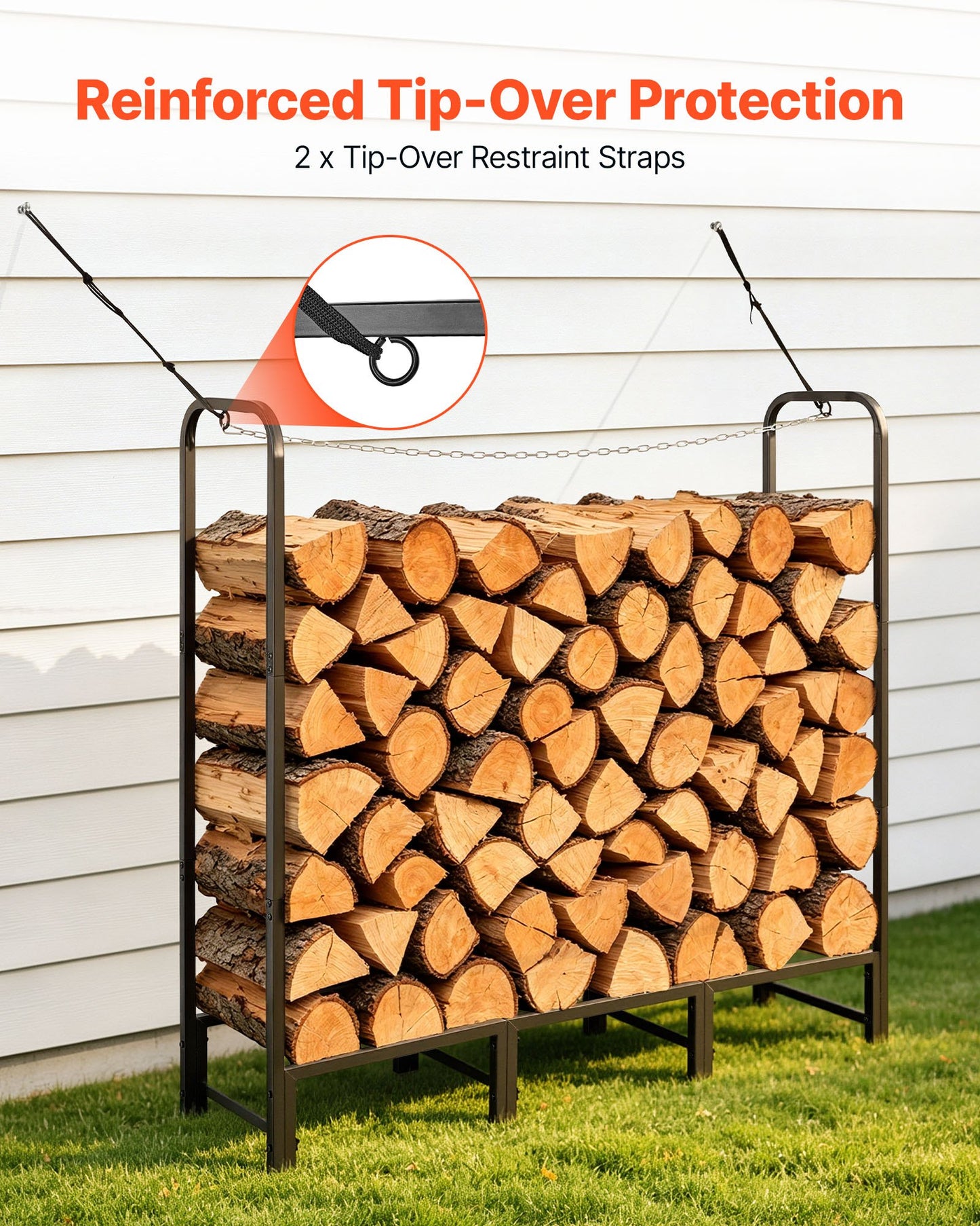 Firewood Rack 1220 mm 1/4 Cord Heavy Duty Outdoor Wood Storage Holder, for Fireplace Patio Deck, 250 kg Load Capacity, Carbon Steel Frame Fire Log Stacker Stand, Metal Wood Pile Organizer, Black