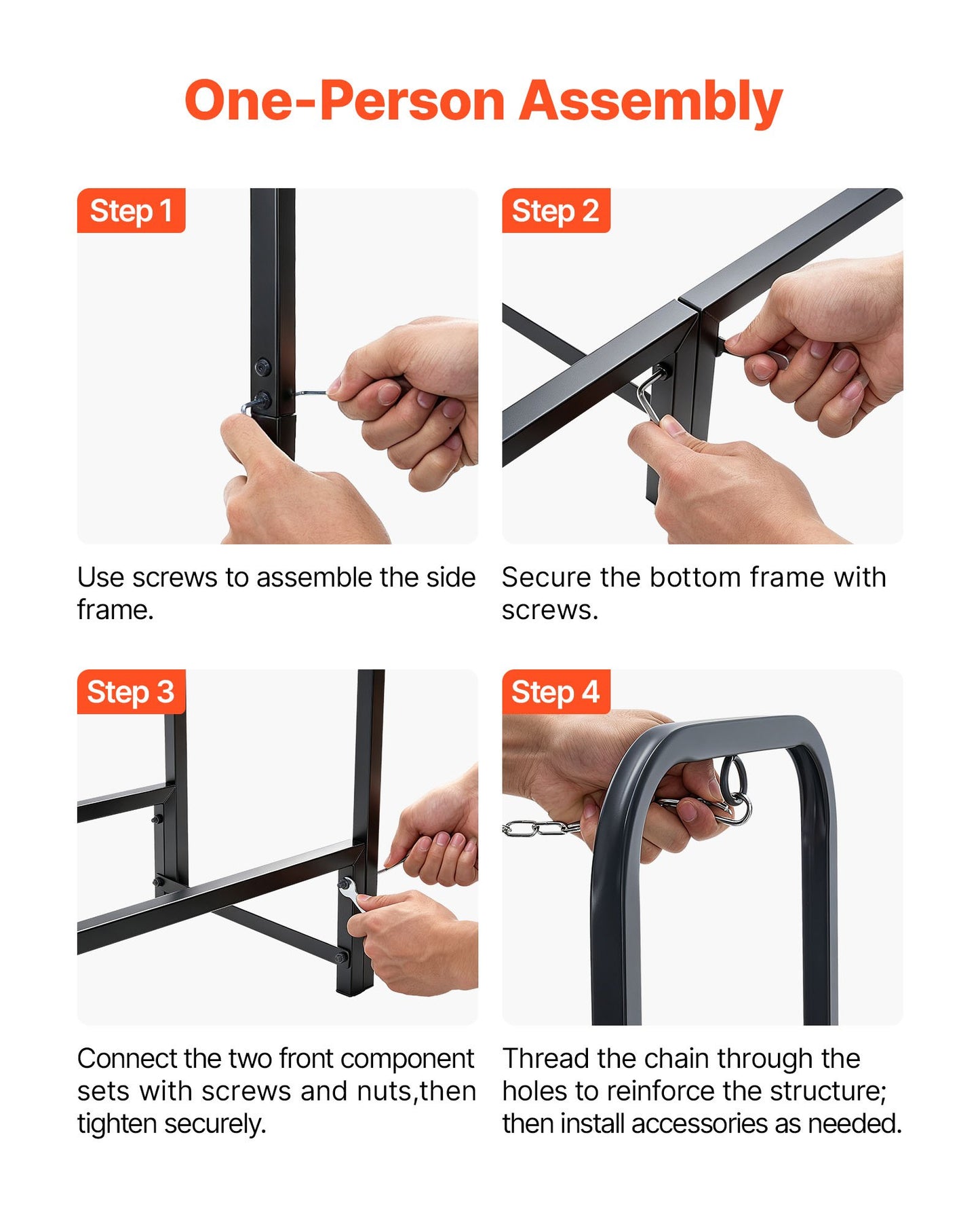 Firewood Rack 1220 mm 1/4 Cord Heavy Duty Outdoor Wood Storage Holder, for Fireplace Patio Deck, 250 kg Load Capacity, Carbon Steel Frame Fire Log Stacker Stand, Metal Wood Pile Organizer, Black