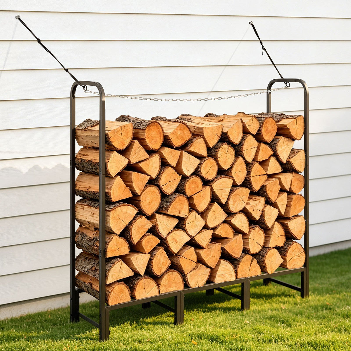 Firewood Rack 1220 mm 1/4 Cord Heavy Duty Outdoor Wood Storage Holder, for Fireplace Patio Deck, 250 kg Load Capacity, Carbon Steel Frame Fire Log Stacker Stand, Metal Wood Pile Organizer, Black