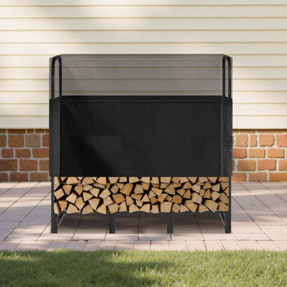Firewood Rack with Waterproof Cover, 1.22m Outdoor Firewood Holder, 1/4 Cord Storage Metal Log Holder, 400lb Max Weight Capacity, Top Covered, Powder-Coated Wood Storage Rack for Fireplace Deck