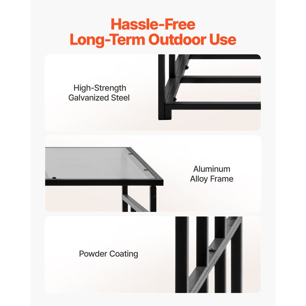 Firewood Rack with Sloped Roof, 143cm Outdoor Firewood Holder, 1/4 Cord Log Storage Shed, 299kg Max Weight Capacity, Powder-Coated Metal Wood Storage Rack for Fireplace Deck Backyard Garden