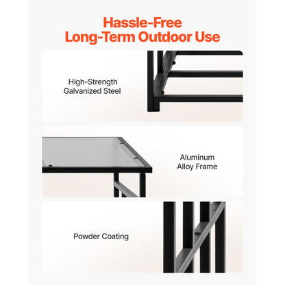 Firewood Rack with Sloped Roof, 143cm Outdoor Firewood Holder, 1/4 Cord Log Storage Shed, 299kg Max Weight Capacity, Powder-Coated Metal Wood Storage Rack for Fireplace Deck Backyard Garden