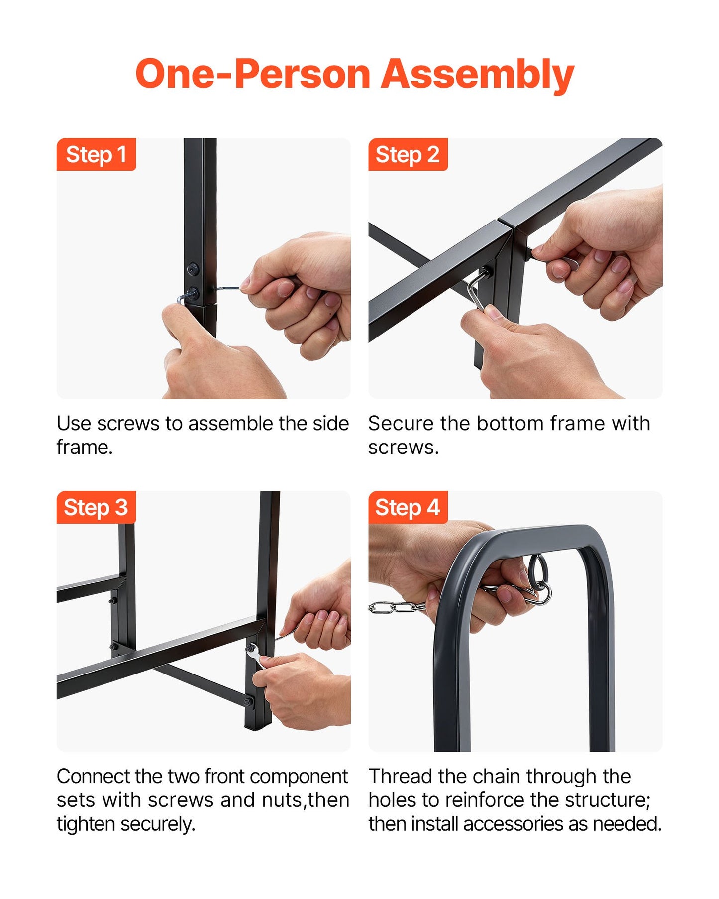 Firewood Rack 2415 mm 1/2 Cord Heavy Duty Outdoor Wood Storage Holder, for Fireplace Patio Deck, 500 kg Load Capacity, Carbon Steel Frame Fire Log Stacker Stand, Metal Wood Pile Organizer, Black