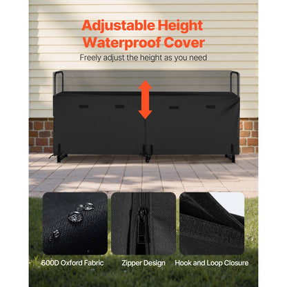 Firewood Rack with Waterproof Cover, 2.57m Outdoor Firewood Holder, 1/2 Cord Storage Metal Log Holder, 299kg Max Weight Capacity, Top Covered, Powder-Coated Wood Storage Rack for Fireplace Deck