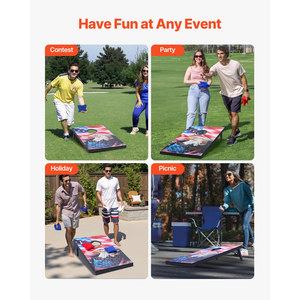 VEVOR 3x2ft Cornhole Set Portable Corn Hole Toss Game Board Wood with 8 Bean Bag