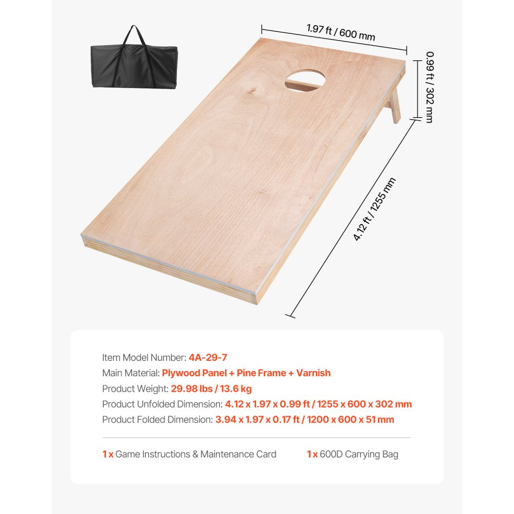 VEVOR 4x2ft Cornhole Set Portable Corn Hole Toss Game Board Wood with Carry Case