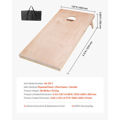 VEVOR 4x2ft Cornhole Set Portable Corn Hole Toss Game Board Wood with Carry Case