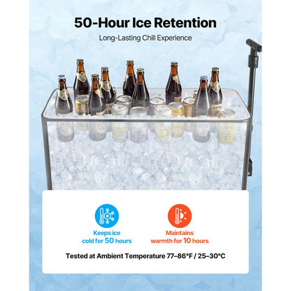 75.7L Rolling Ice Chest on Wheels Drink Cooler Cart with Telescopic Handle