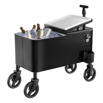 75.7L Rolling Ice Chest on Wheels Drink Cooler Cart with Telescopic Handle