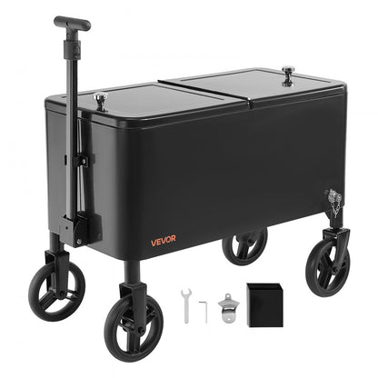 75.7L Rolling Ice Chest on Wheels Drink Cooler Cart with Telescopic Handle