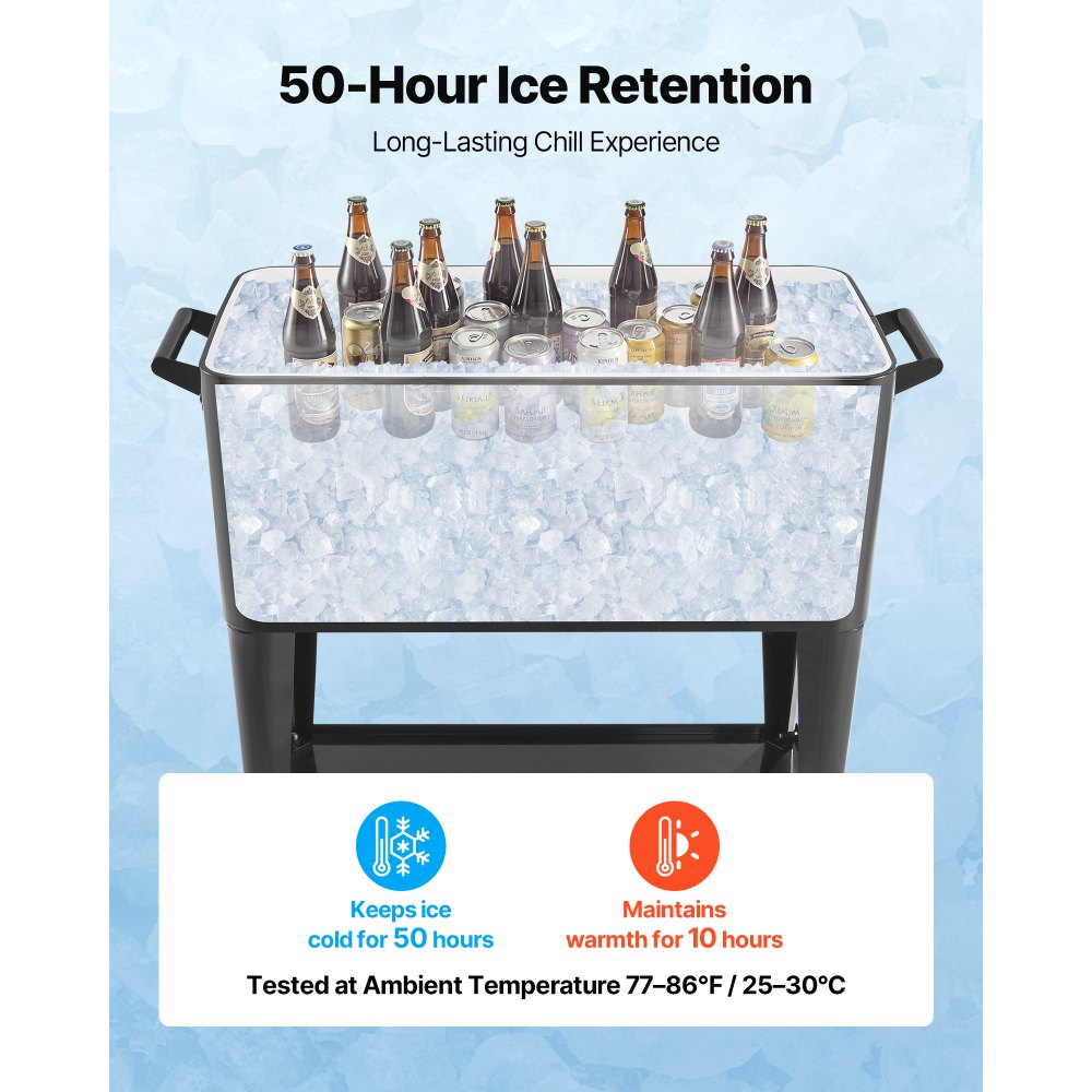 75.71L Rolling Ice Chest on Wheels Patio Party Bar Drink Cooler Cart Black