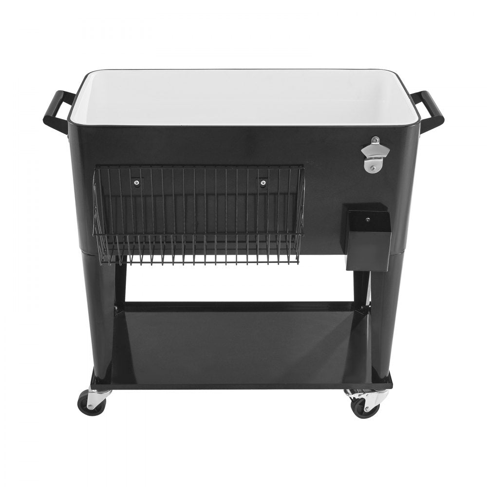 75.71L Rolling Ice Chest on Wheels Patio Party Bar Drink Cooler Cart Black