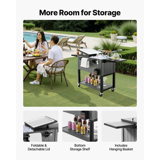 75.7L Rolling Ice Chest on Wheels Party Drink Cooler Cart w/ Side Shelves