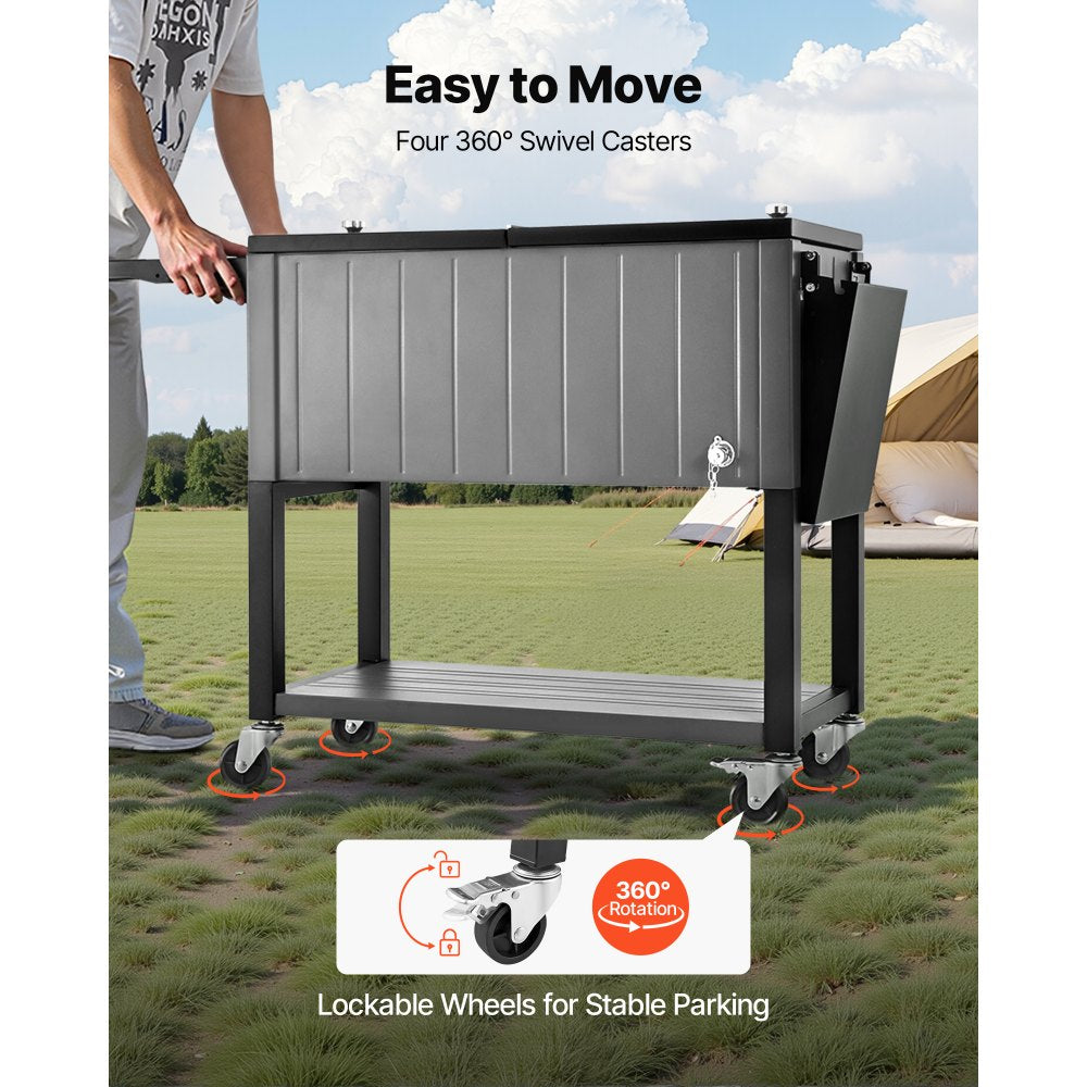 75.7L Rolling Ice Chest on Wheels Party Drink Cooler Cart w/ Side Shelves