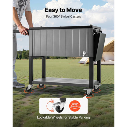 75.7L Rolling Ice Chest on Wheels Party Drink Cooler Cart w/ Side Shelves