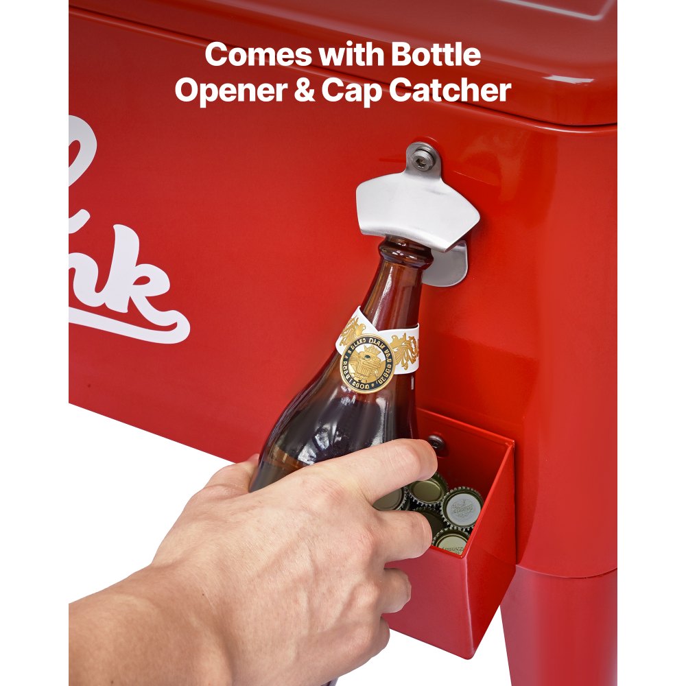 75.71L Rolling Ice Chest on Wheels Patio Party Bar Drink Cooler Cart Red