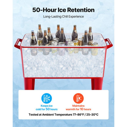 75.71L Rolling Ice Chest on Wheels Patio Party Bar Drink Cooler Cart Red