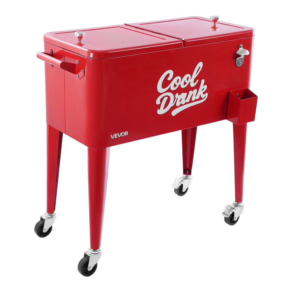 75.71L Rolling Ice Chest on Wheels Patio Party Bar Drink Cooler Cart Red