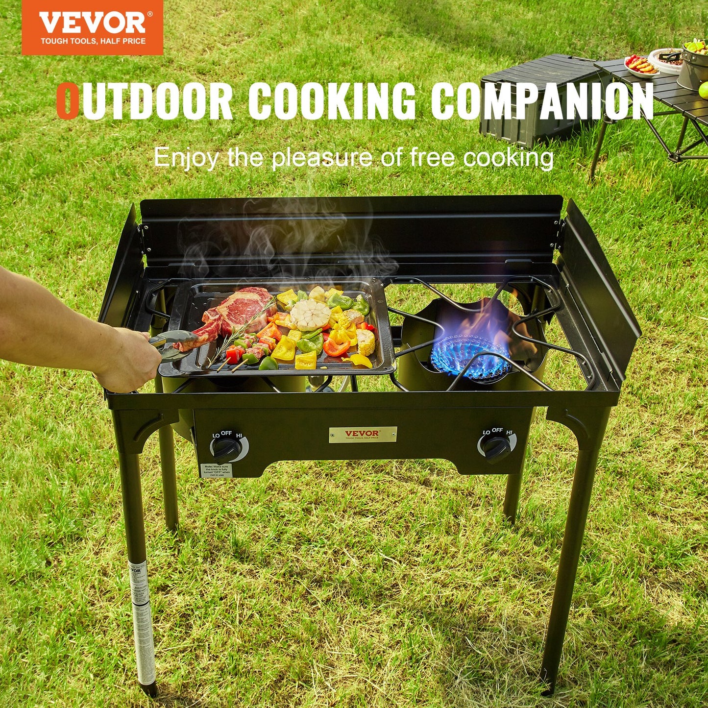 VEVOR Double Burner Outdoor Camping Stove, 60,000-BTU Camping Modular Cooking Stove,