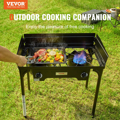 VEVOR Double Burner Outdoor Camping Stove, 60,000-BTU Camping Modular Cooking Stove,